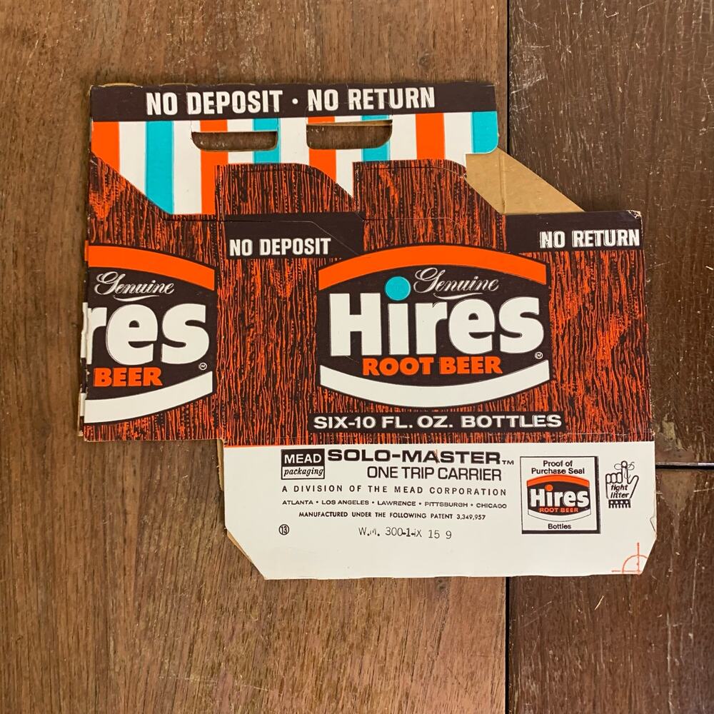 Rare Vintage HIRES‎ ROOT BEER Soda Bottle 6 Pack Angle Cut Carton Carrier